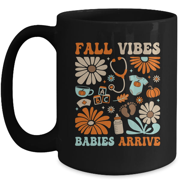 Labor Delivery Nurse Boho Floral Autumn Stethoscope Fall Mug 15oz Mug Black front 600x.jpg