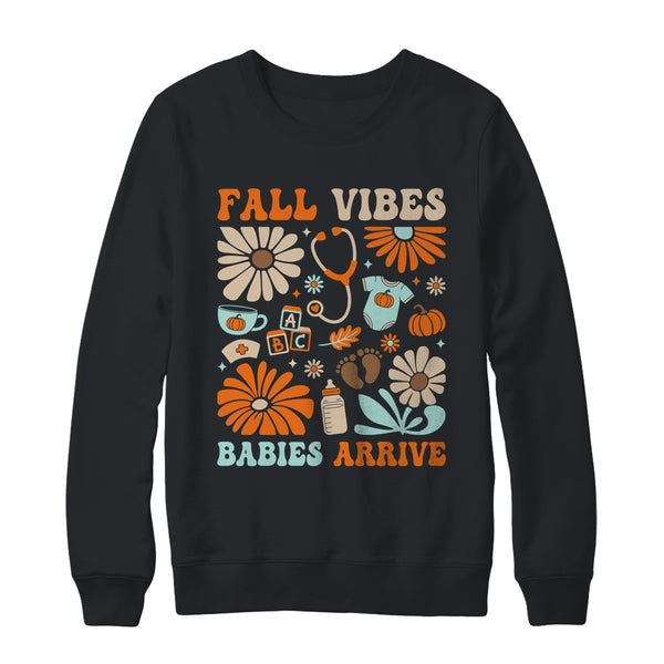 Labor Delivery Nurse Boho Floral Autumn Stethoscope Fall Shirt Sweatshirt Crewneck Sweatshirt Black 600x.jpg