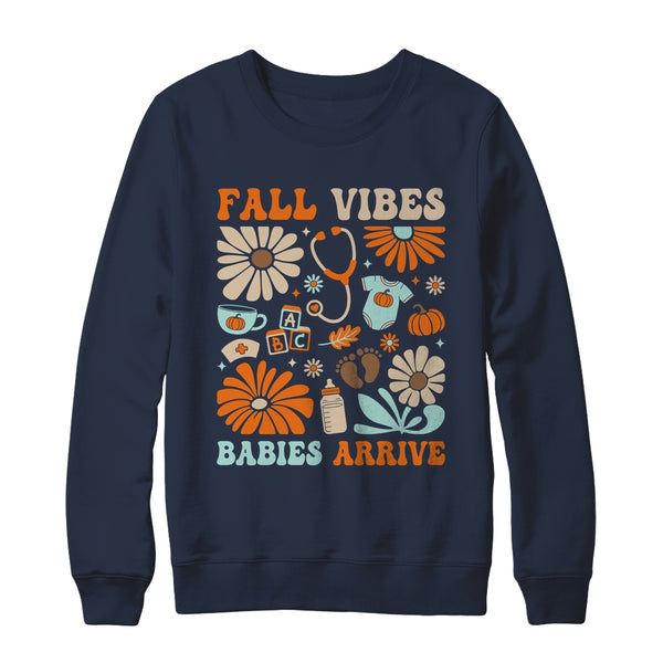 Labor Delivery Nurse Boho Floral Autumn Stethoscope Fall Shirt Sweatshirt Crewneck Sweatshirt Navy 600x.jpg