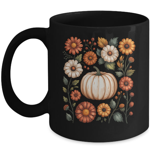Pumpkin Season Wildflower Thanksgiving Autumn Fall Leaves Mug 11oz Mug Black front 600x.jpg