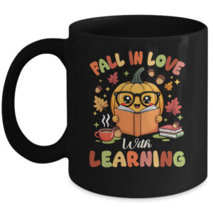 Fall In Love With Learning Autum Thanksgiving Teacher Women Mug 11oz Mug Black front 600x.jpg