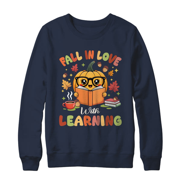 Fall In Love With Learning Autum Thanksgiving Teacher Women Shirt Sweatshirt Crewneck Sweatshirt Navy 600x.jpg