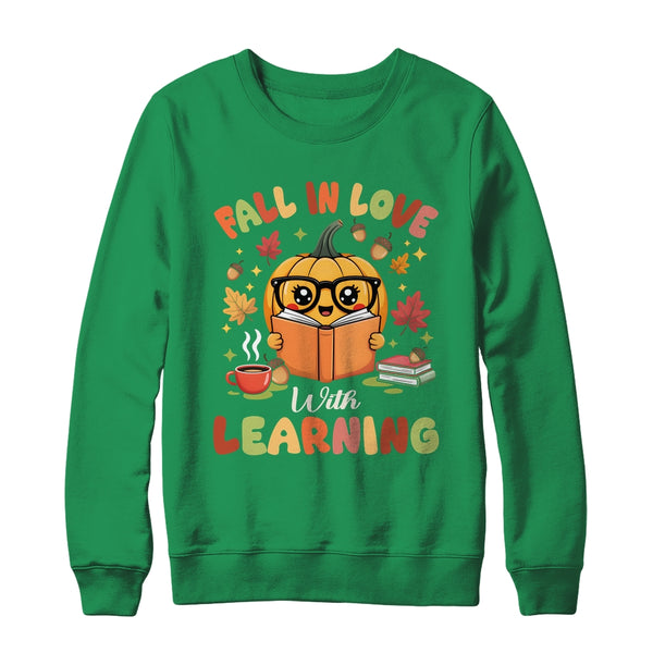 Fall In Love With Learning Autum Thanksgiving Teacher Women Shirt Sweatshirt Crewneck Sweatshirt Irish Green 600x.jpg