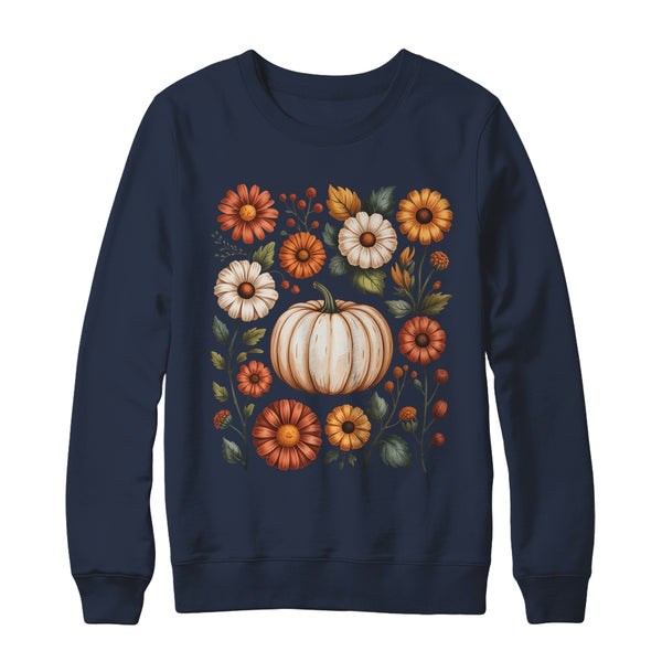 Pumpkin Season Wildflower Thanksgiving Autumn Fall Leaves Shirt Sweatshirt Crewneck Sweatshirt Navy 600x.jpg