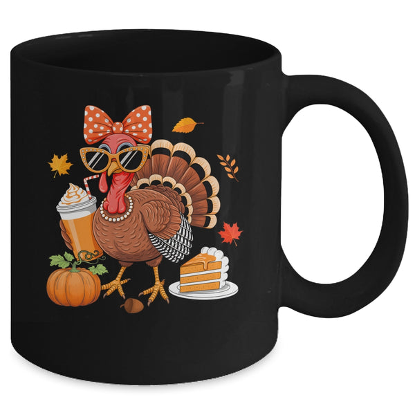 Turkey Drinking Coffee Bow Thanksgiving Womens Turkey Day Mug 11oz Mug Black back 600x.jpg