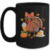 Turkey Drinking Coffee Bow Thanksgiving Womens Turkey Day Mug 15oz Mug Black front 600x.jpg