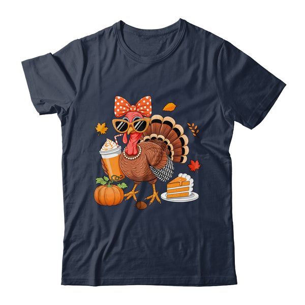Turkey Drinking Coffee Bow Thanksgiving Womens Turkey Day Shirt Sweatshirt Classic T Shirt Navy 600x.jpg