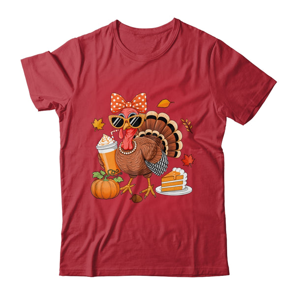 Turkey Drinking Coffee Bow Thanksgiving Womens Turkey Day Shirt Sweatshirt Classic T Shirt Red 600x.jpg