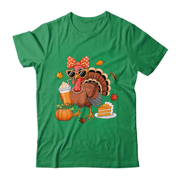Turkey Drinking Coffee Bow Thanksgiving Womens Turkey Day Shirt Sweatshirt Classic T Shirt Irish Green 600x.jpg