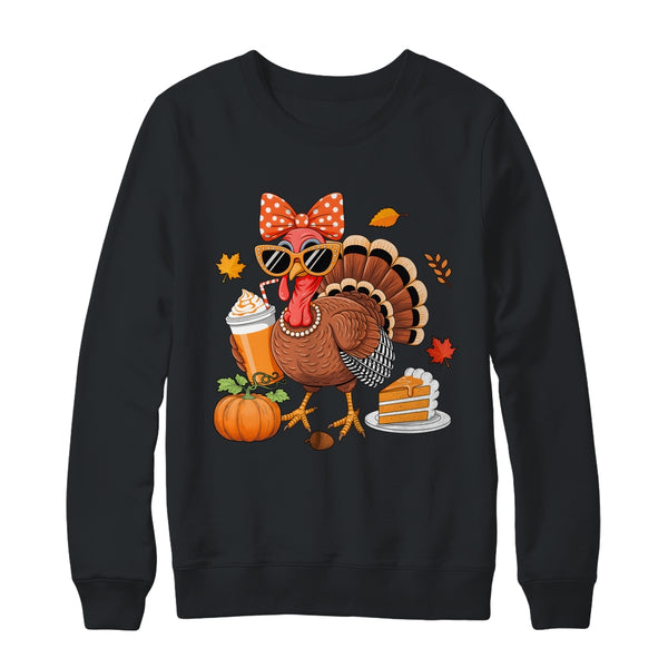Turkey Drinking Coffee Bow Thanksgiving Womens Turkey Day Shirt Sweatshirt Crewneck Sweatshirt Black 600x.jpg