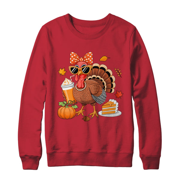 Turkey Drinking Coffee Bow Thanksgiving Womens Turkey Day Shirt Sweatshirt Crewneck Sweatshirt Red 600x.jpg