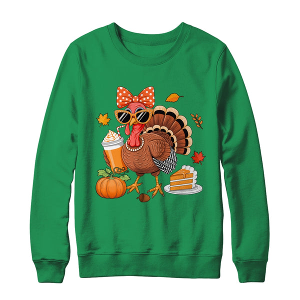 Turkey Drinking Coffee Bow Thanksgiving Womens Turkey Day Shirt Sweatshirt Crewneck Sweatshirt Irish Green 600x.jpg