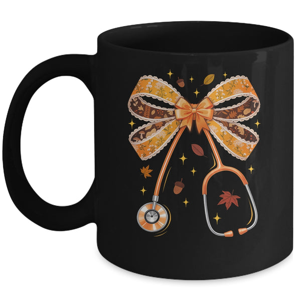 Retro Pumpkin Nurse Life Stethoscope Fall Autumn Coquette Bow Nurse Mug 11oz Mug Black front 600x.jpg