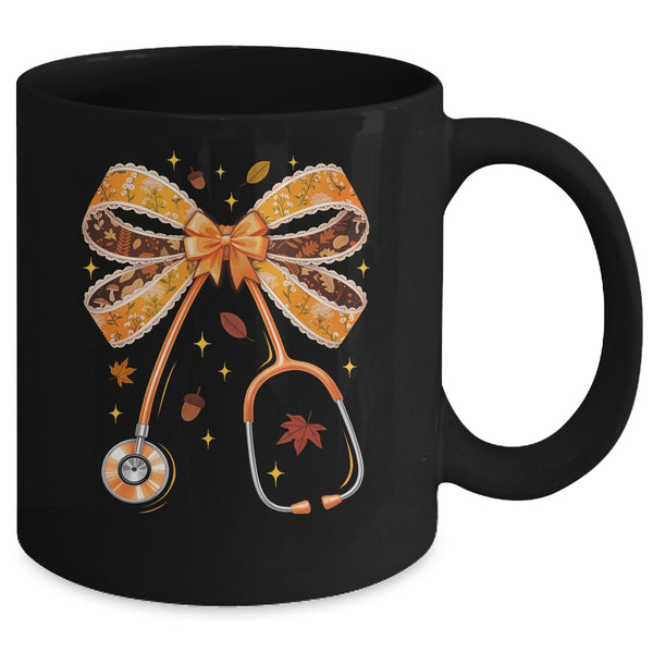 Retro Pumpkin Nurse Life Stethoscope Fall Autumn Coquette Bow Nurse Mug 11oz Mug Black back 600x.jpg
