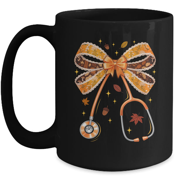 Retro Pumpkin Nurse Life Stethoscope Fall Autumn Coquette Bow Nurse Mug 15oz Mug Black front 600x.jpg