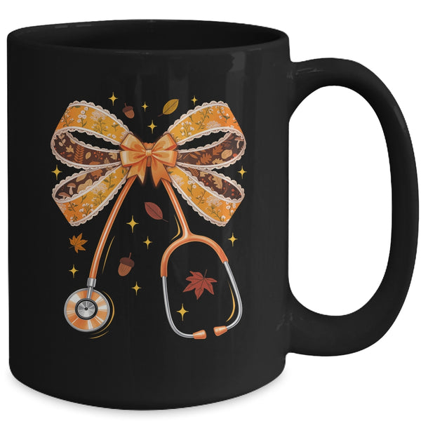 Retro Pumpkin Nurse Life Stethoscope Fall Autumn Coquette Bow Nurse Mug 15oz Mug Black back 600x.jpg