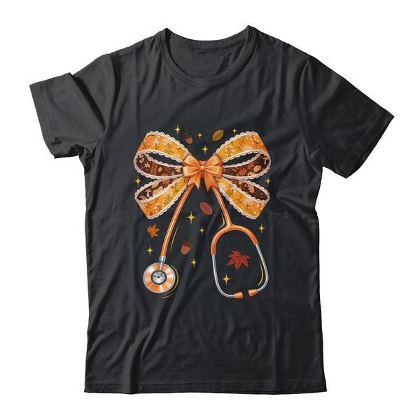 Retro Pumpkin Nurse Life Stethoscope Fall Autumn Coquette Bow Nurse Shirt Sweatshirt Classic T Shirt Black 600x.jpg