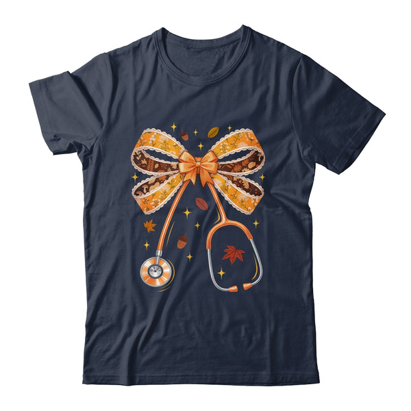 Retro Pumpkin Nurse Life Stethoscope Fall Autumn Coquette Bow Nurse Shirt Sweatshirt Classic T Shirt Navy 600x.jpg