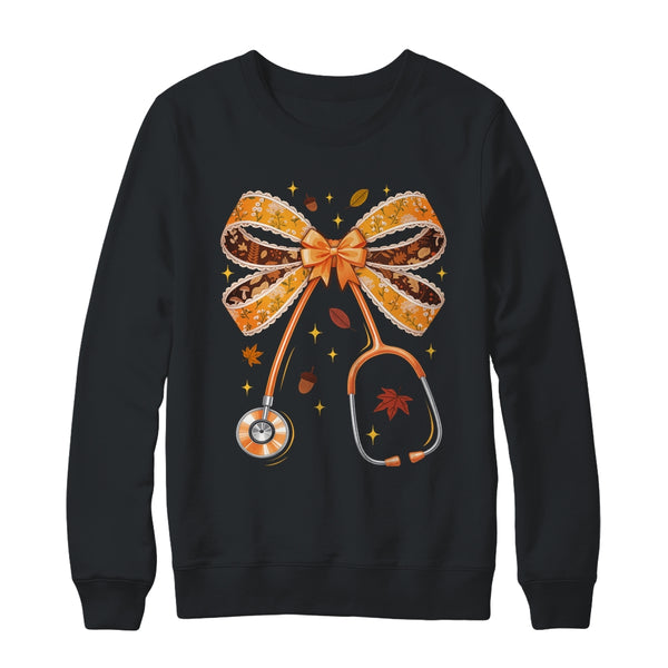 Retro Pumpkin Nurse Life Stethoscope Fall Autumn Coquette Bow Nurse Shirt Sweatshirt Crewneck Sweatshirt Black 600x.jpg