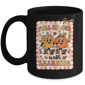 Pumpkin Teacher Preppy Fall In Love With Learning Autumn Mug 11oz Mug Black front 600x.jpg