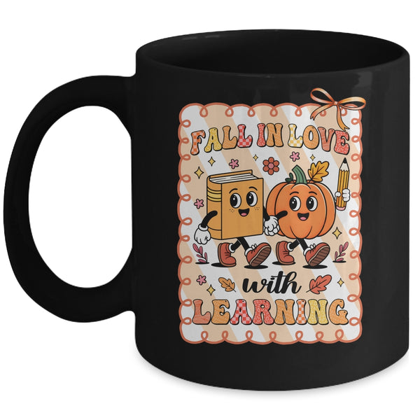 Pumpkin Teacher Preppy Fall In Love With Learning Autumn Mug 11oz Mug Black front 600x.jpg