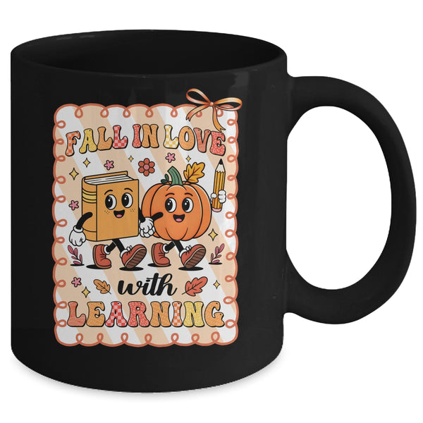 Pumpkin Teacher Preppy Fall In Love With Learning Autumn Mug 11oz Mug Black back 600x.jpg