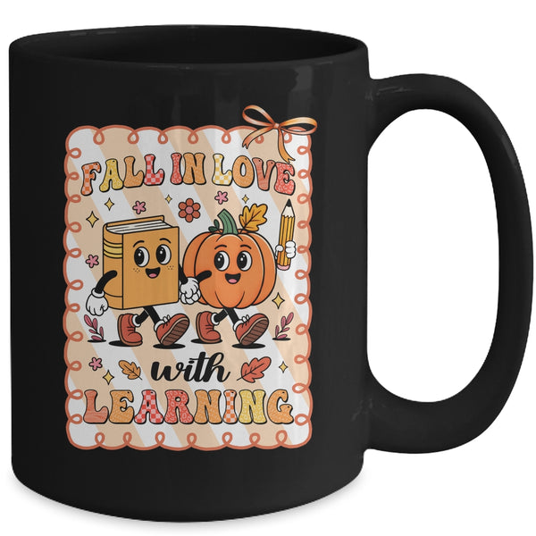 Pumpkin Teacher Preppy Fall In Love With Learning Autumn Mug 15oz Mug Black back 600x.jpg