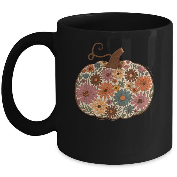 Pumpkin Floral Autumn Fall Season Wildflower Thanksgiving Mug 11oz Mug Black front 600x.jpg