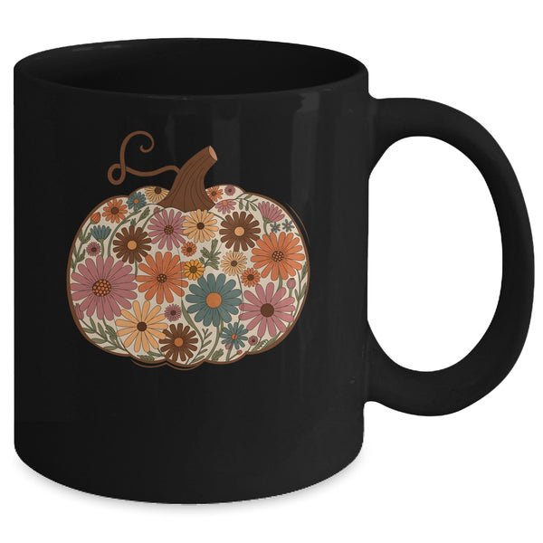 Pumpkin Floral Autumn Fall Season Wildflower Thanksgiving Mug 11oz Mug Black back 600x.jpg