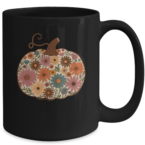 Pumpkin Floral Autumn Fall Season Wildflower Thanksgiving Mug 15oz Mug Black back 600x.jpg