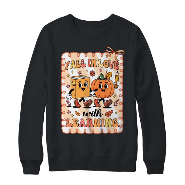 Pumpkin Teacher Preppy Fall In Love With Learning Autumn Shirt Sweatshirt Crewneck Sweatshirt Black 600x.jpg