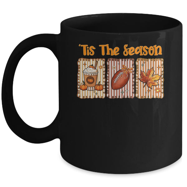 Tis The Season Retro Football Mom Coquette Bow Fall Autumn Mug 11oz Mug Black front 600x.jpg