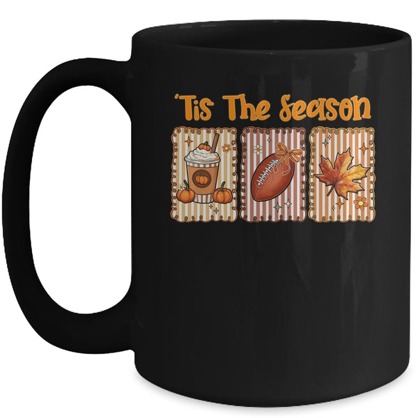 Tis The Season Retro Football Mom Coquette Bow Fall Autumn Mug 15oz Mug Black front 600x.jpg