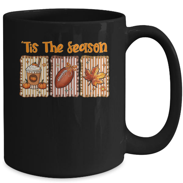 Tis The Season Retro Football Mom Coquette Bow Fall Autumn Mug 15oz Mug Black back 600x.jpg