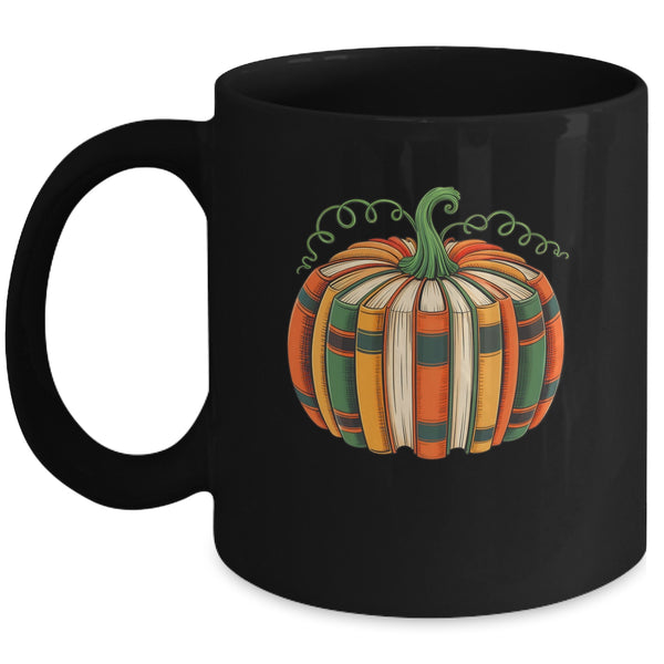 Fall Book Pumpkin Retro Reading Book Halloween Teacher Mug 11oz Mug Black front 600x.jpg