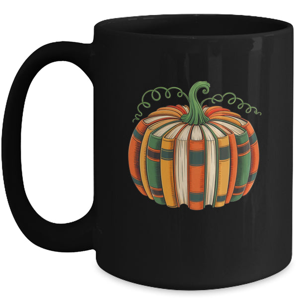 Fall Book Pumpkin Retro Reading Book Halloween Teacher Mug 15oz Mug Black front 600x.jpg