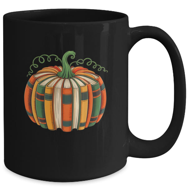 Fall Book Pumpkin Retro Reading Book Halloween Teacher Mug 15oz Mug Black back 600x.jpg