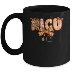 NICU Nurse Stethoscope Coquette Bow Autumn Fall Nursing RN Mug 11oz Mug Black front 600x.jpg