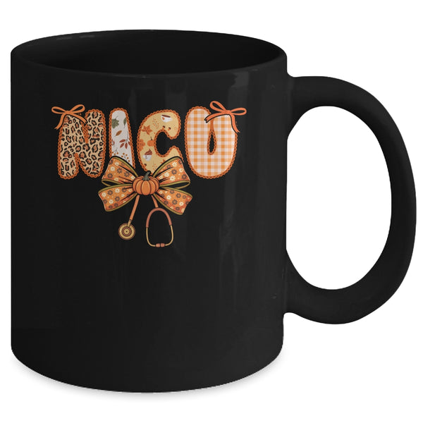 NICU Nurse Stethoscope Coquette Bow Autumn Fall Nursing RN Mug 11oz Mug Black back 600x.jpg