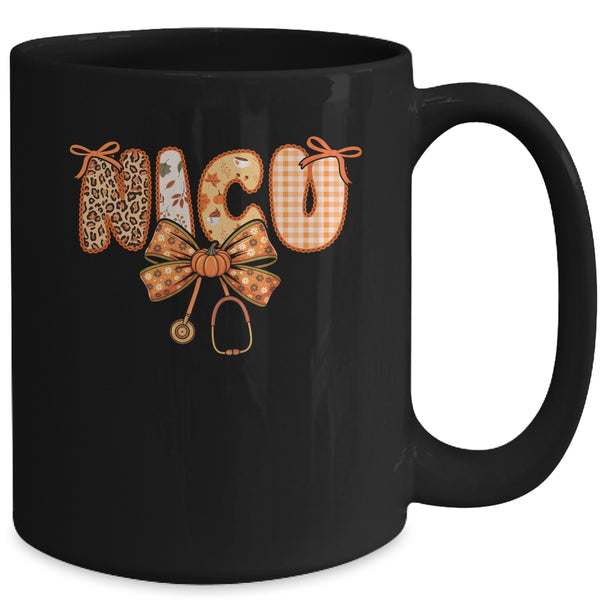 NICU Nurse Stethoscope Coquette Bow Autumn Fall Nursing RN Mug 15oz Mug Black back 600x.jpg