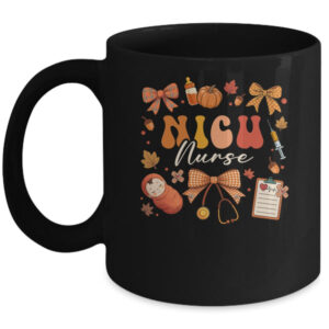 Funny Fall Coquette Bow NICU Nurse Day Appreciation Women Mug 11oz Mug Black front 600x.jpg