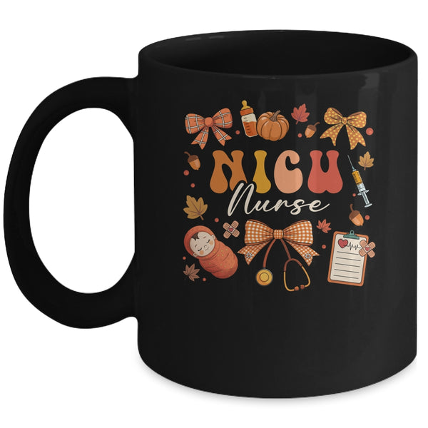 Funny Fall Coquette Bow NICU Nurse Day Appreciation Women Mug 11oz Mug Black front 600x.jpg