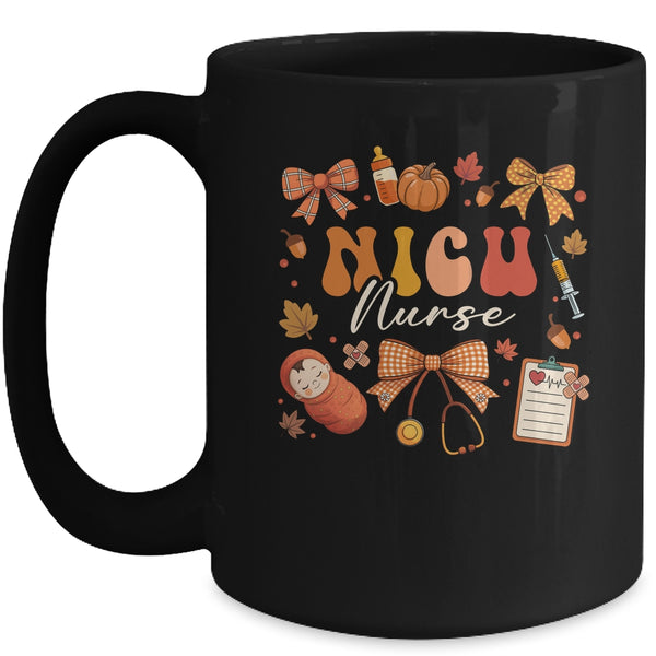 Funny Fall Coquette Bow NICU Nurse Day Appreciation Women Mug 15oz Mug Black front 600x.jpg