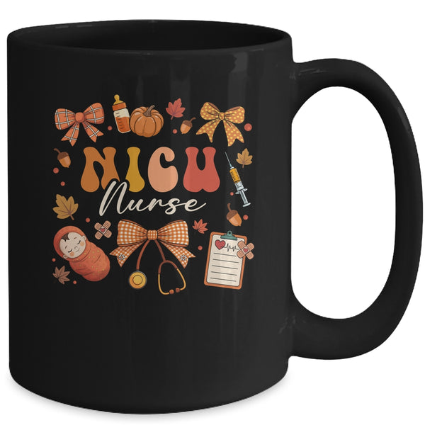 Funny Fall Coquette Bow NICU Nurse Day Appreciation Women Mug 15oz Mug Black back 600x.jpg