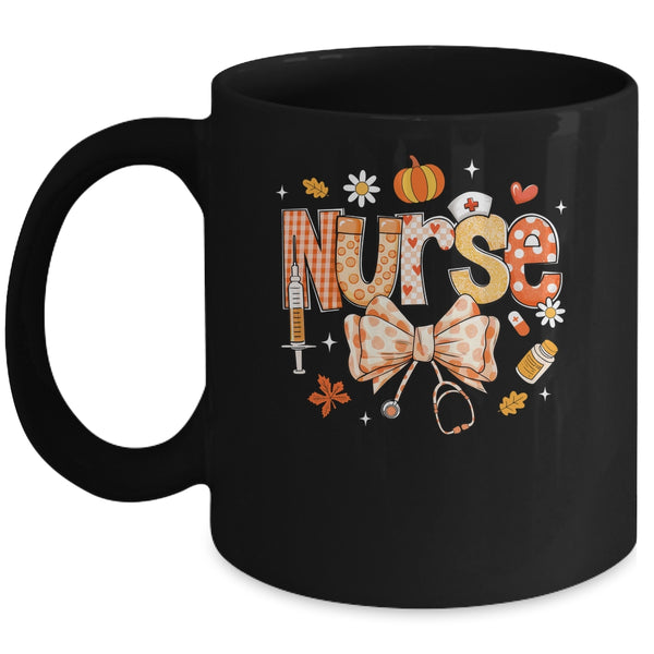 Retro Pumpkin Nurse Life Stethoscope Fall Autumn Funny Nurse Mug 11oz Mug Black front 600x.jpg