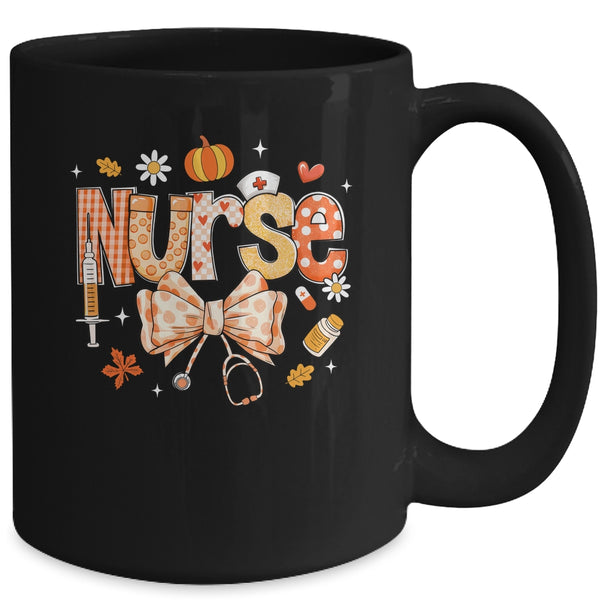 Retro Pumpkin Nurse Life Stethoscope Fall Autumn Funny Nurse Mug 15oz Mug Black back 600x.jpg