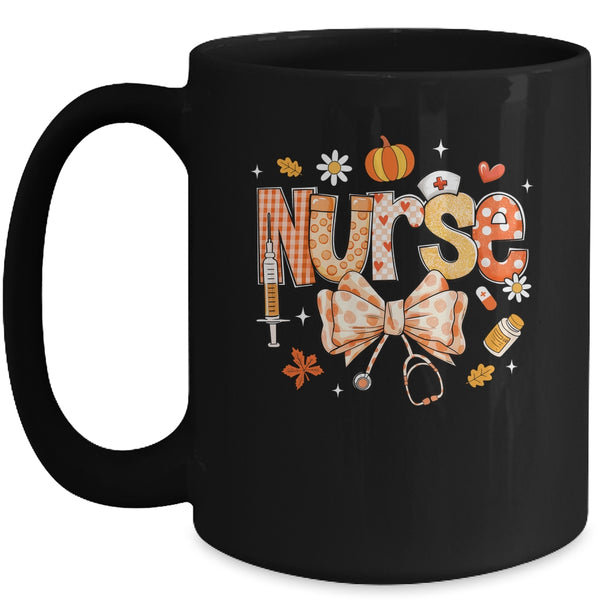 Retro Pumpkin Nurse Life Stethoscope Fall Autumn Funny Nurse Mug 15oz Mug Black front 600x.jpg