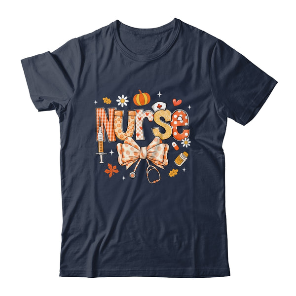 Retro Pumpkin Nurse Life Stethoscope Fall Autumn Funny Nurse Shirt Sweatshirt Classic T Shirt Navy 600x.jpg