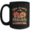 Retro Fall In Love With Learning Autumn Pumpkin Teacher Kids Mug 15oz Mug Black front 600x.jpg