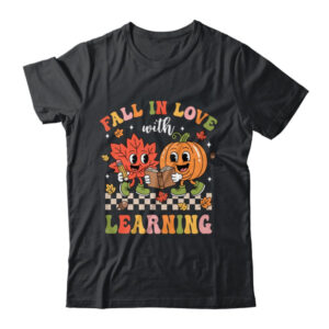 Retro Fall In Love With Learning Autumn Pumpkin Teacher Kids Shirt Hoodie Classic T Shirt Black 600x.jpg